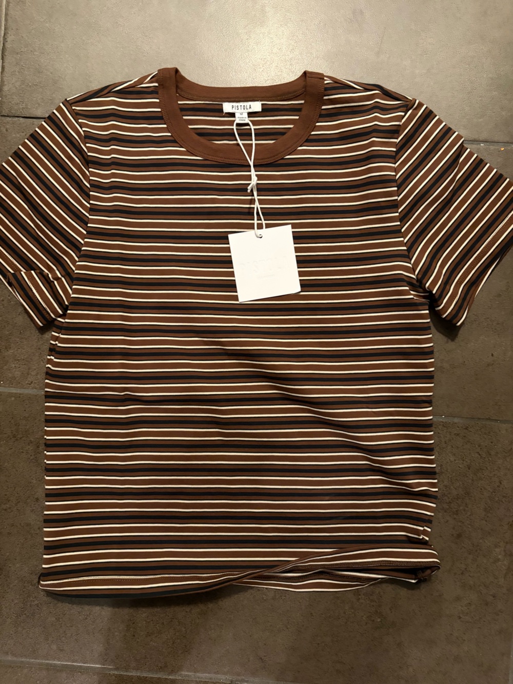 pistola Brown and Cream Striped Short-Sleeve Tee